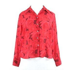 Apostrophe Woman Sz 16W Red Multi Floral Button Up Sheer 100% Polyester